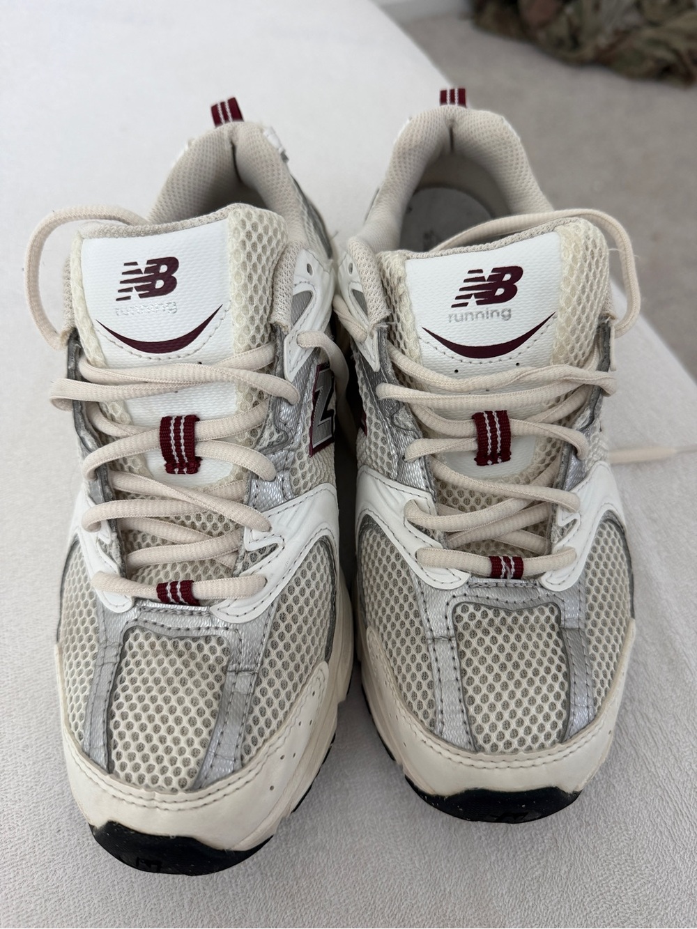 New Balance Cream and Burgundy Running Shoes